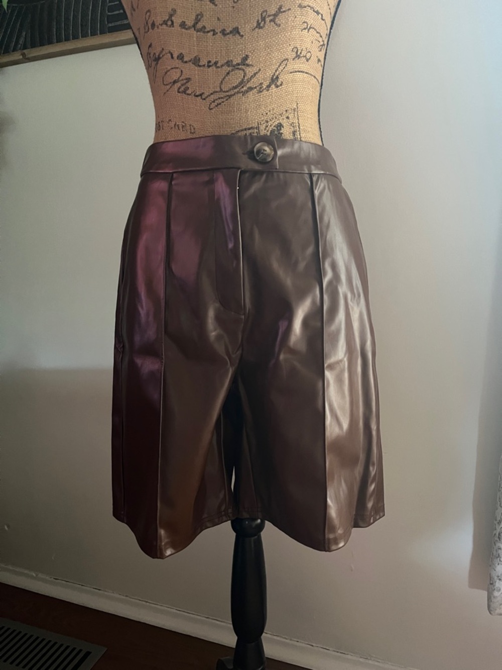 SHEIN High-Waist Vegan Leather Shorts in Brown